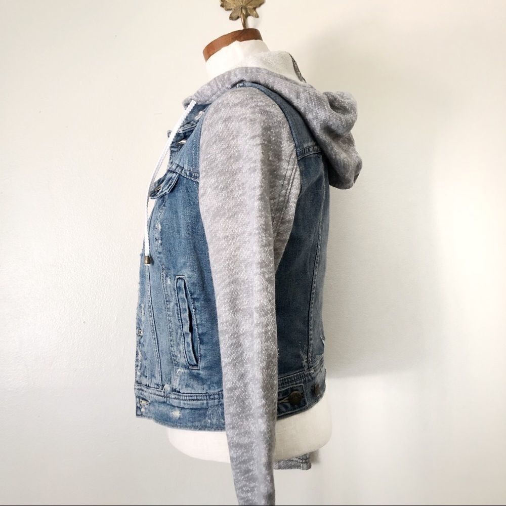 Free People Half Knit Distressed Denim Jacket - Picture 8 of 13